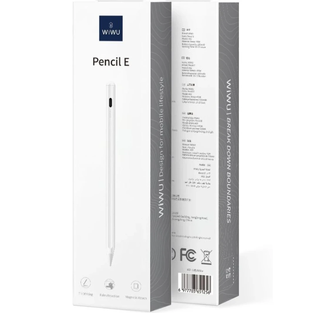 Wiwu Pencil E A02 عالي الدقة والكتابة والرسمية بطارية 130 مللي أمبير في الساعة Lithium Polymer USB -C - أبيض