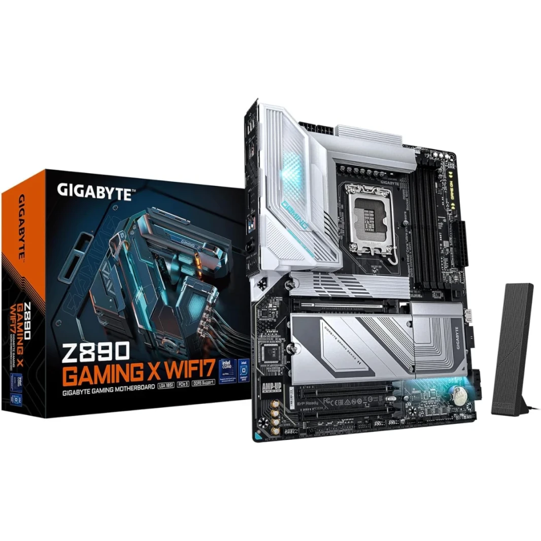 Gigabyte Z890 Gaming X Wi-Fi 7 ATX Intel Z890 ، 4x DDR5 DIMM SLOT ، تصل إلى 256 جيجا بايت كحد أقصى ، Wi-Fi 7 & BT 5.4 ، PCIe 5.0 x16 ، 4x M.2 فتحات ، أسود ، أسود