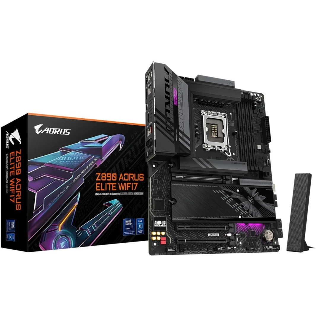 Gigabyte Z890 Aorus Elite Wi-Fi 7 ATX Intel Z890 4X DDR5 DIMM SLOT ، تصل إلى 256 جيجابايت من الذاكرة ، Wi-Fi 7 & BT 2.4 ، 1x PCIe 5.0 x16 ، 4x M.2 فتحات ، أسود ، أسود