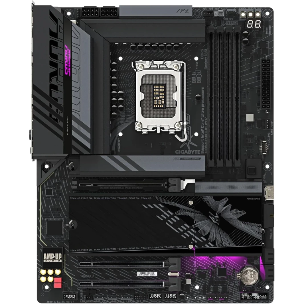Gigabyte Z890 Aorus Elite Wi-Fi 7 ATX Intel Z890 4X DDR5 DIMM SLOT ، تصل إلى 256 جيجابايت من الذاكرة ، Wi-Fi 7 & BT 2.4 ، 1x PCIe 5.0 x16 ، 4x M.2 فتحات ، أسود ، أسود