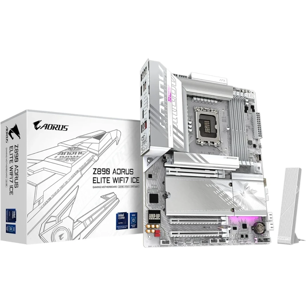Gigabyte Z890 Aorus Elite X ICE ATX M Intel Z890 4x DDR5 Dimm Slots ، تصل إلى 256 جيجابايت من الذاكرة ، Wi-Fi 7 & Bt 5.4 ، 1x PCIe 5.0 x16 ، 5x M.2 فتحات ، أبيض