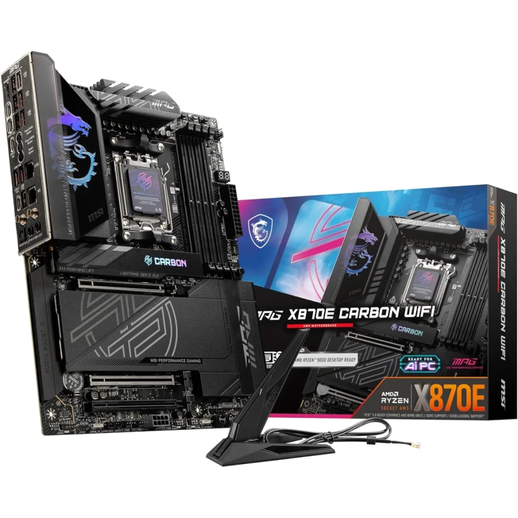 MSI MPG X870E CORBON WI-FI AM5 ATX AMD X870E شرائح DDR5 4x M.2 فتحات 3x PCI-E X16 ، Wi-Fi 7 & BT5.4 Connectivty ، Black
