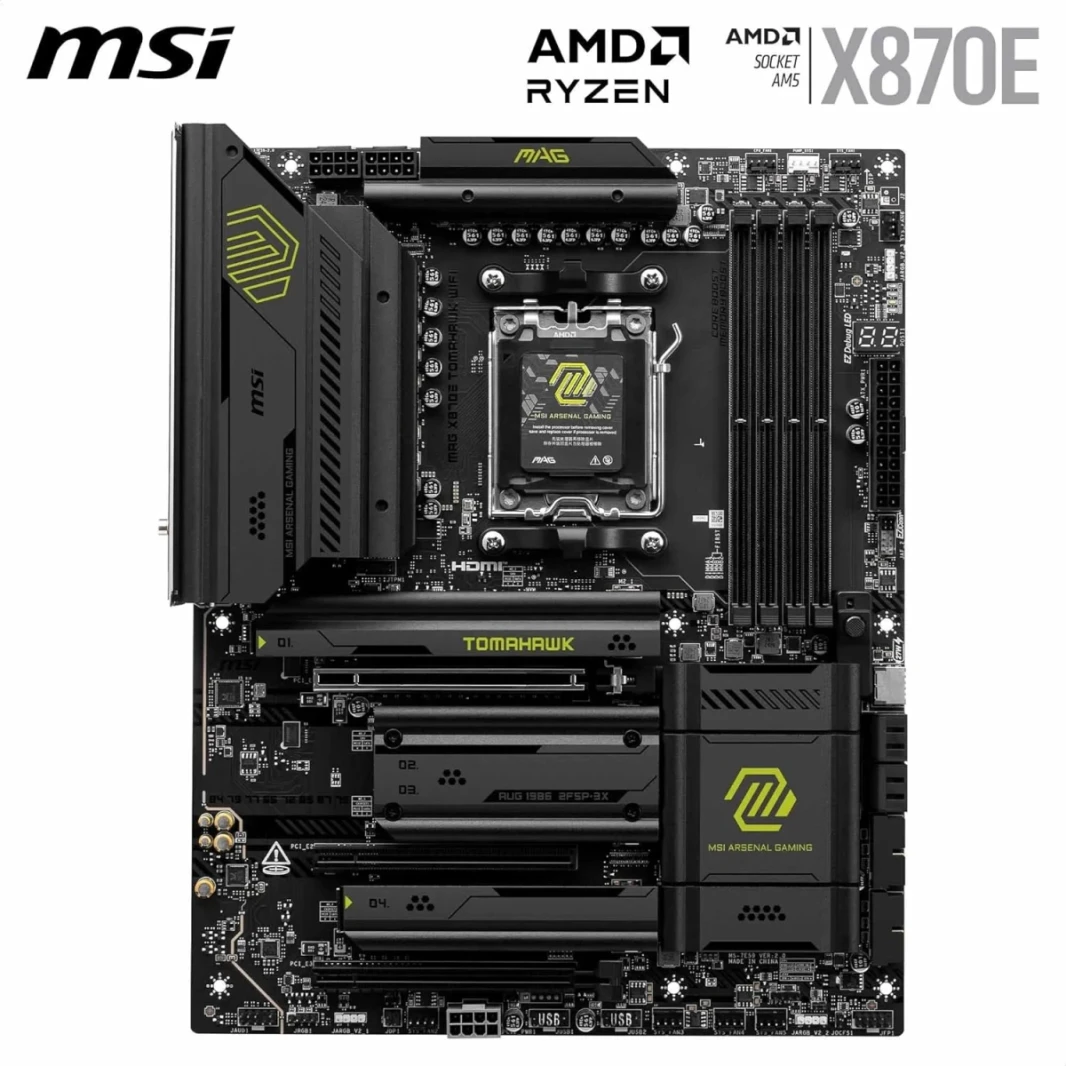 MSI MAG X870E TOMAHAWK WIFI AM5 ATX AMD X870E DDR5 3X PCI-E X16 SLOTS ، 4X M.2 Storage ، WiFi & BT Connectivity