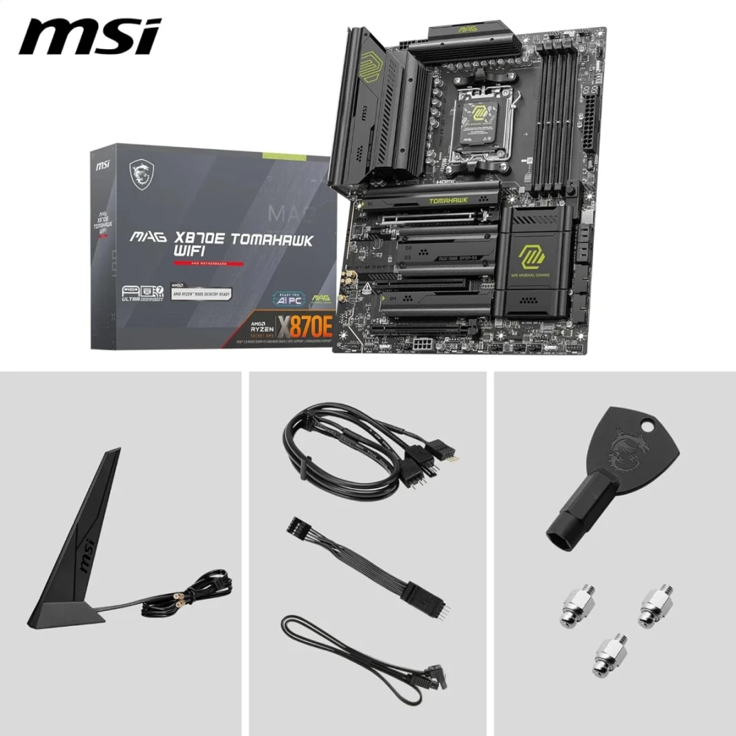 MSI MAG X870E TOMAHAWK WIFI AM5 ATX AMD X870E DDR5 3X PCI-E X16 SLOTS ، 4X M.2 Storage ، WiFi & BT Connectivity