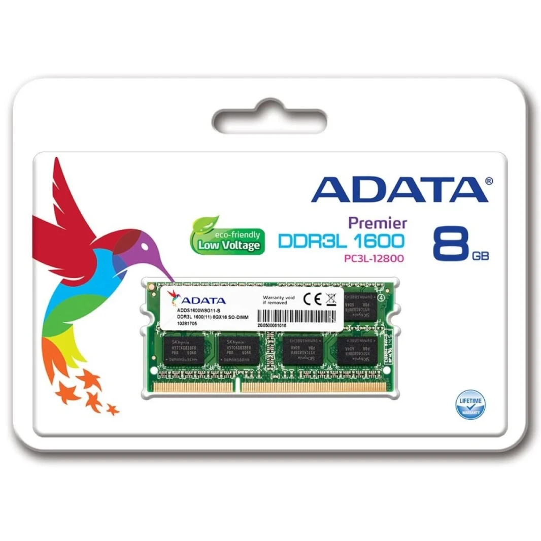 ADATA Premier 8GB 1600MHz DDR3L RAM MEMORY لأجهزة الكمبيوتر المحمولة