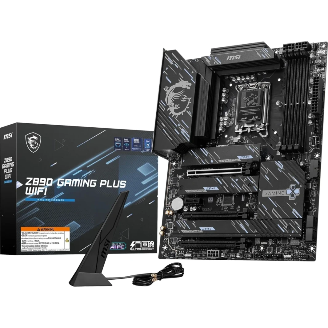 MSI Z890 Gaming Plus WiFi 7 For Core Ultra Series 2 Intel Processors LGA 1851, DDR5, PCIe 5.0, M.2, SATA, 5Gbps LAN, USB Type-C, Wi-Fi 7, Bluetooth 5.4, Thunderbolt 4