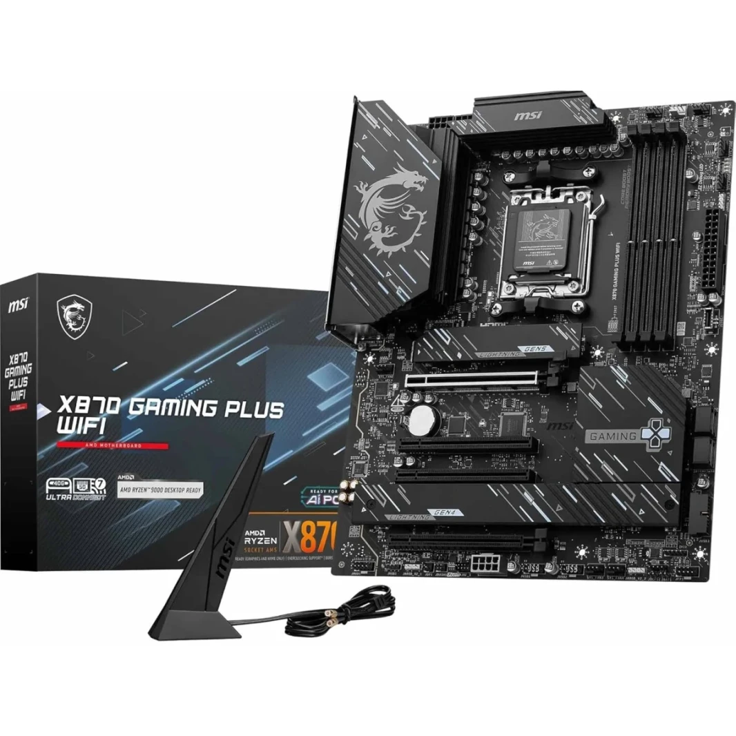 MSI X870 Gaming Plus WiFi 7 ATX AMD AM5 SPS VRM DDR5 MEMORY BOOST 8200+ MT/S (OC) ، PCIE 5.0 X16 و 4.0 X16 ، M.2 Gen5 ، 5G LAN Mainboard