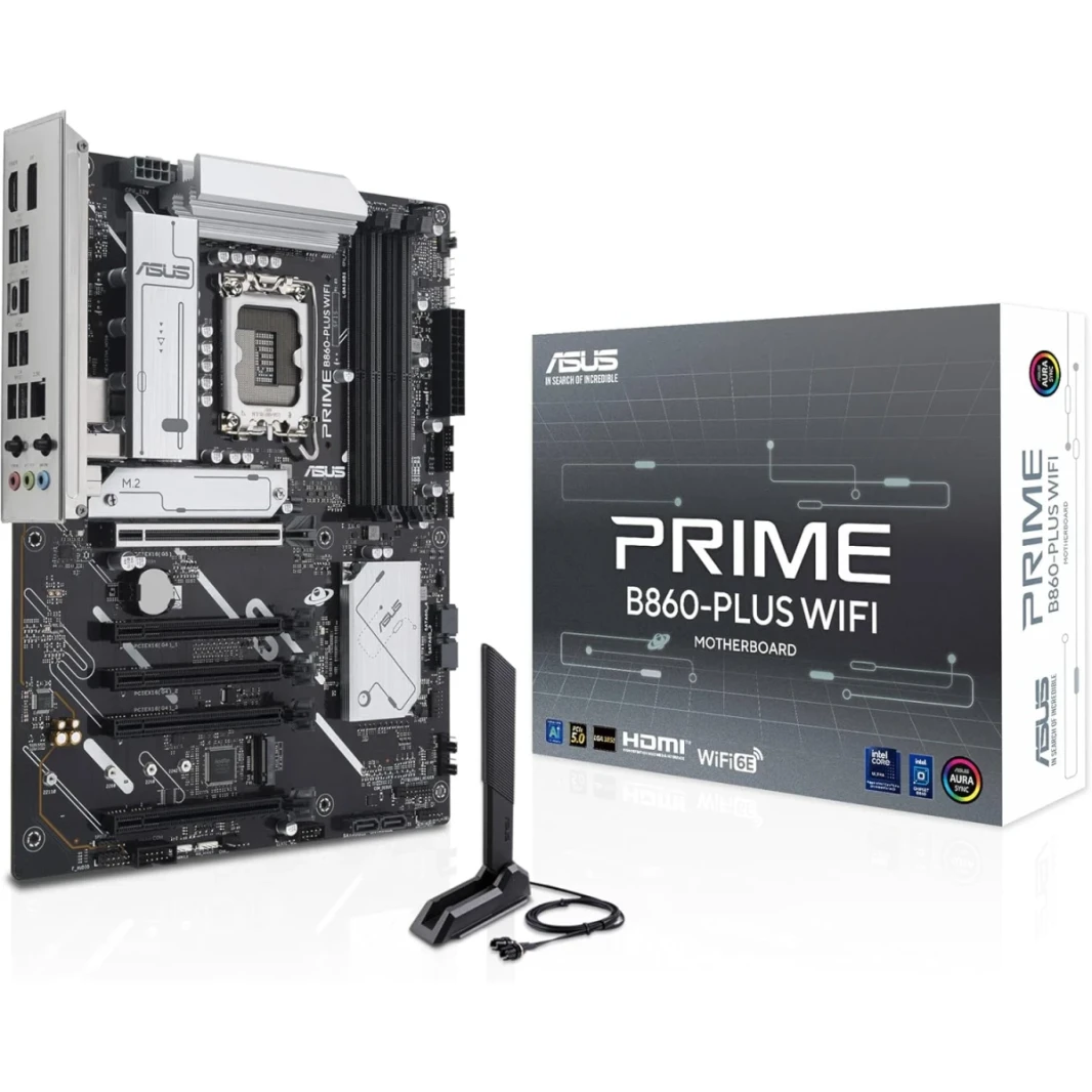 ASUS Prime B860-Plus WiFi 6E ATX Intel B860 Chipset, 4x DIMM DDR5 Slots, Up to 256GB Max Memory, 5x PCIe x16 Slots, 2x M.2 Slots, WiFi & BT Connectivity
