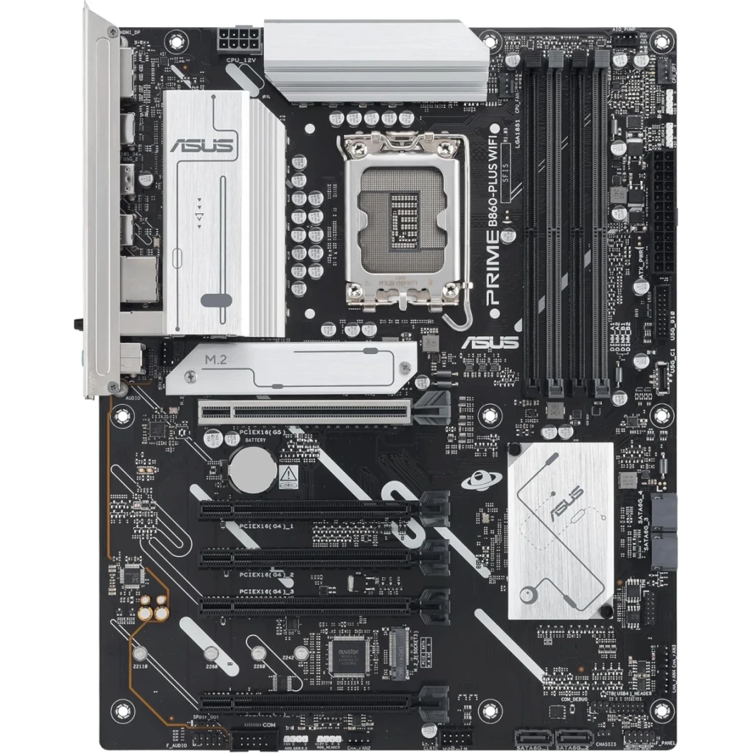 ASUS PRIME B860-PLUS WIFI 6E ATX Intel B860 STELS ، فتحات 4x DIMM DDR5 ، تصل إلى 256 جيجا بايت كحد أقصى ، فتحات 5X PCIE X16 ، فتحات 2x M.2 ، WIFI & BT