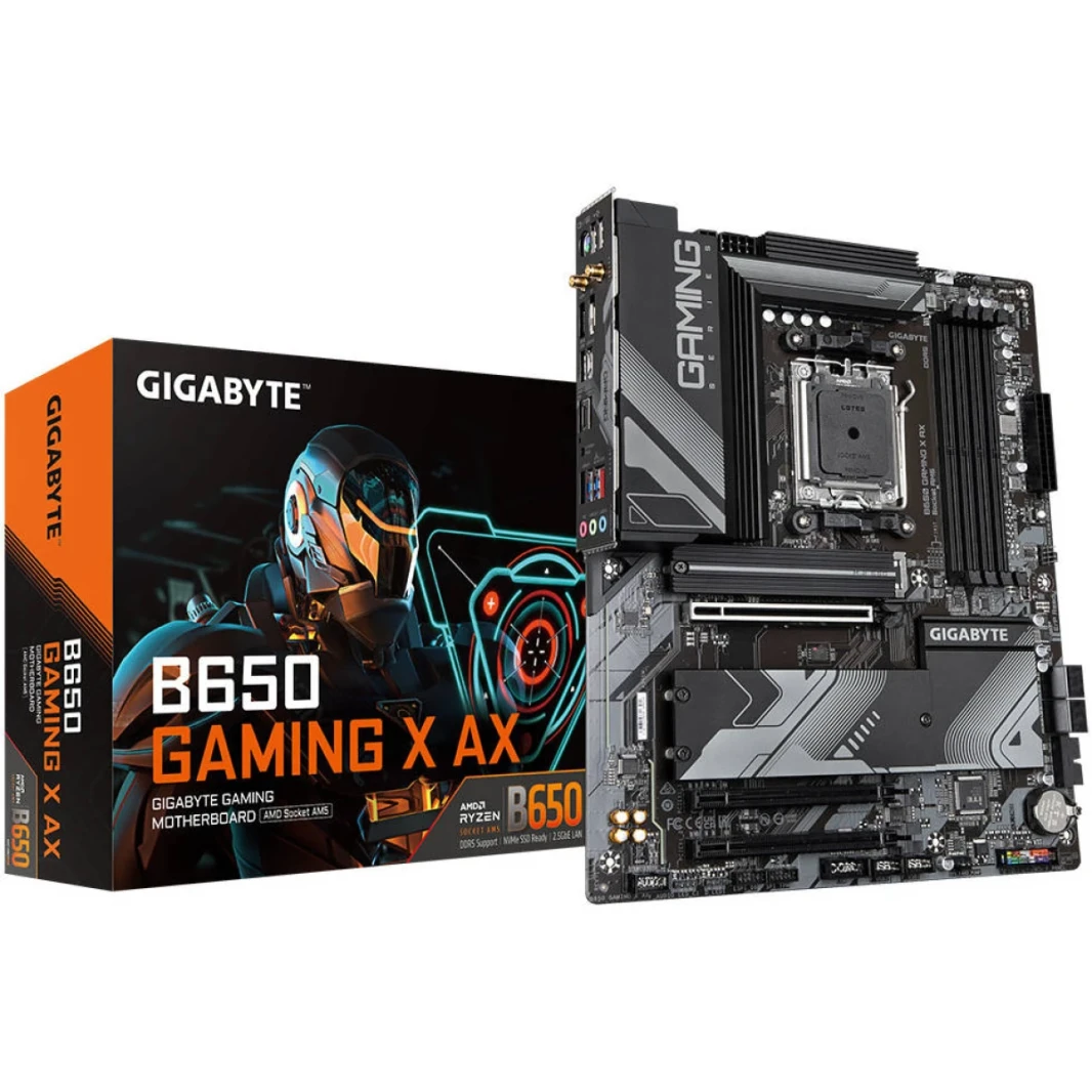 Gigabyte B650 Gaming X AX AM5 ATX AMD B650 شرائح ، 4x DDR5 DIMM 128GB MAX MEMORY ، BT 5.2 & WI-FI E6 ، 1x PCI 4.0 X16 ، 1 X HDMI ، 1x DP