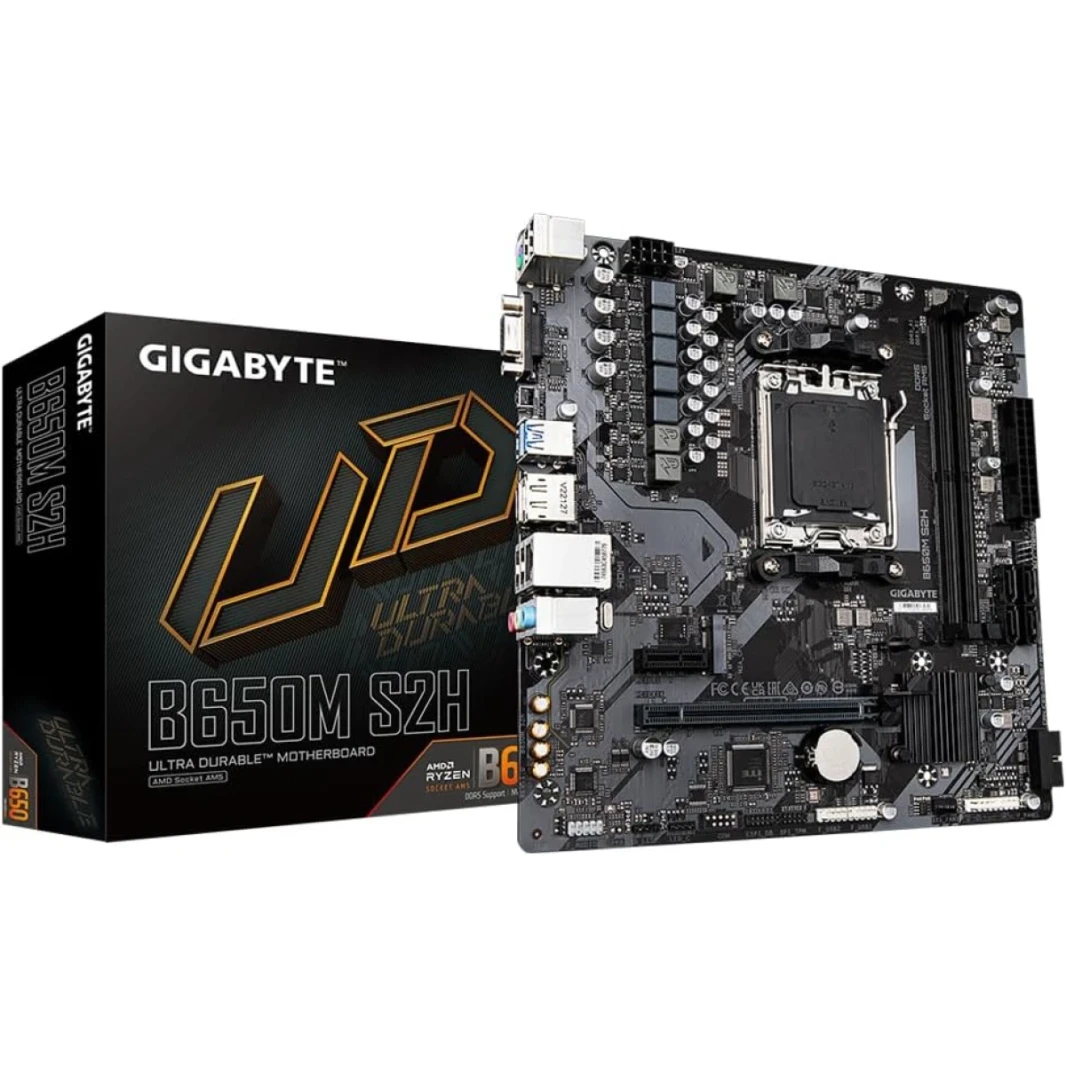 Gigabyte B650M S2H AMD AM5 B650 DDR5 Micro-ATX يدعم AMD RYZEN 7000 Series Processors PCIE 4.0 X16 1X M.2 Gen4 2.5G LAN