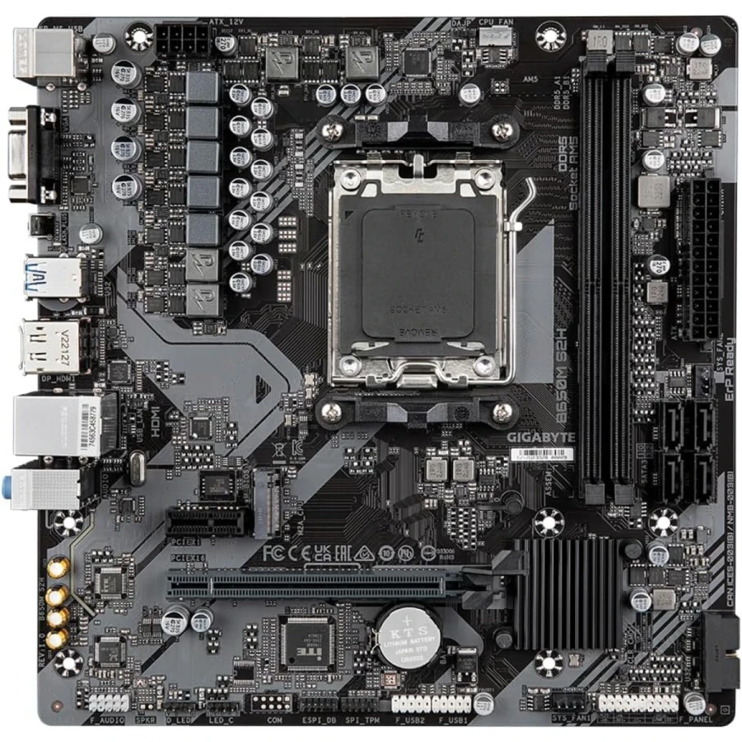 Gigabyte B650M S2H AMD AM5 B650 DDR5 Micro-ATX يدعم AMD RYZEN 7000 Series Processors PCIE 4.0 X16 1X M.2 Gen4 2.5G LAN