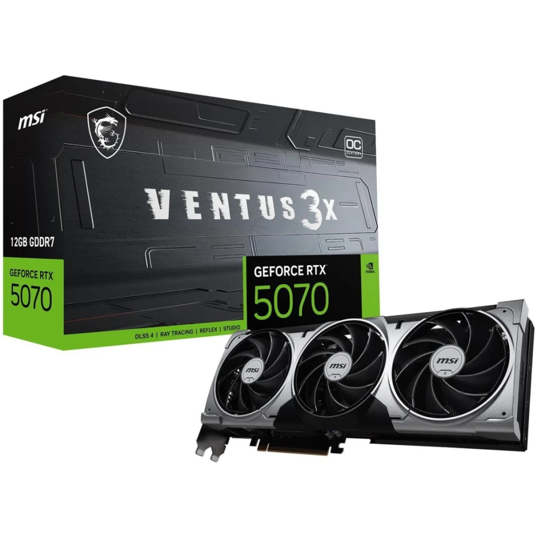 MSI GeForce RTX 5070 Ventus 3x OC Edition 12GB GDDR7 192-bit Memory ، 2542 MHz HOTERS ، 6144 CUDA CORES ، 28 GBPS MEMMY SPEED ، PCI Express Gen 5