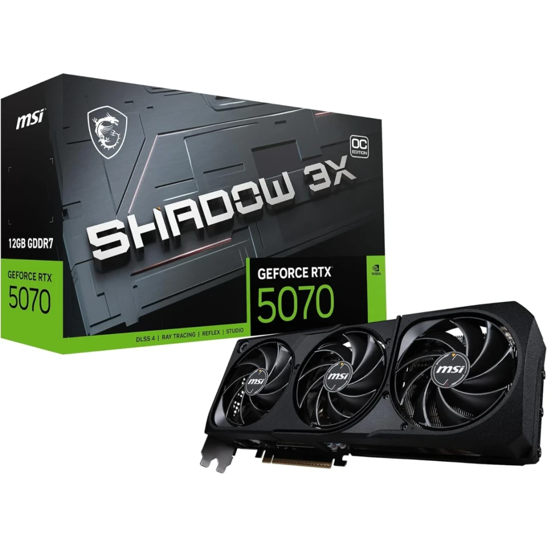 MSI GeForce RTX 5070 Shadow 3x OC Edition 12GB GDDR7 192-bit Memory ، 2542 MHz HOTERS ، 6144 CUDA CORES ، 28 GBPS MEMMY SPEED ، PCI Express Gen 5