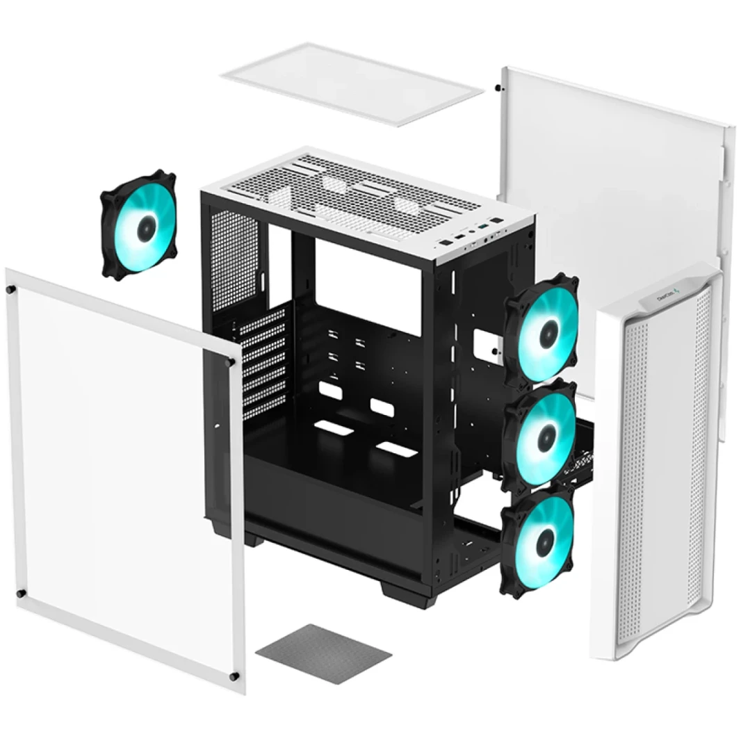 DeepCool CC560 V2 ألعاب متوسطة الزجاج ، الزجاج المقسّر مسبقًا ، يدعم المشجعين LED 3x 120 مم ما يصل إلى 163 مم و GPU حتى 370 متر-أبيض