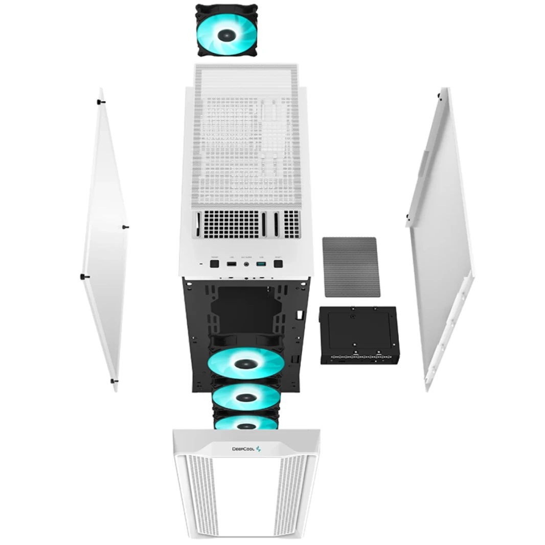 DeepCool CC560 V2 ألعاب متوسطة الزجاج ، الزجاج المقسّر مسبقًا ، يدعم المشجعين LED 3x 120 مم ما يصل إلى 163 مم و GPU حتى 370 متر-أبيض