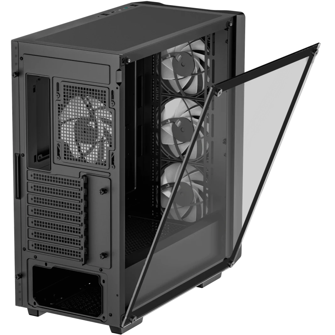 DeepCool CC560 V2 ألعاب متوسطة الأبرار ، الزجاج المقسّر مسبقًا ، يدعم المشجعين 3x 120 مم LED ما يصل إلى 163 ملم و GPU حتى 370 متر-أسود