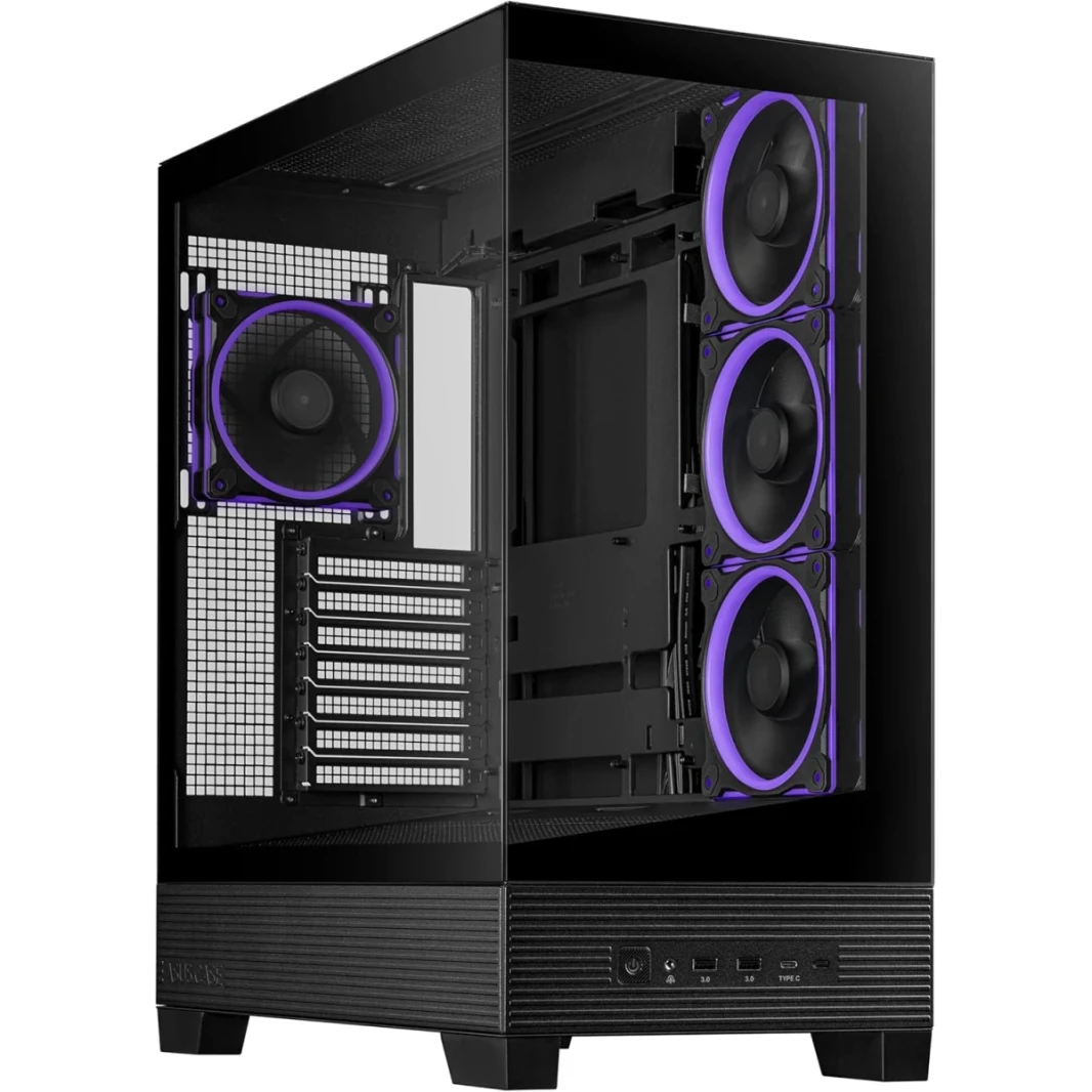 ASUS A31 Plus TG ARGB ATX 4X FORNIDES ARGB ، اللوحة الأمامية الزجاجية ، متوافقة مع اللوحات الأم للمنافذ المخفية ، مشعات 360 مم ، رسومات 380 مم ، أسود
