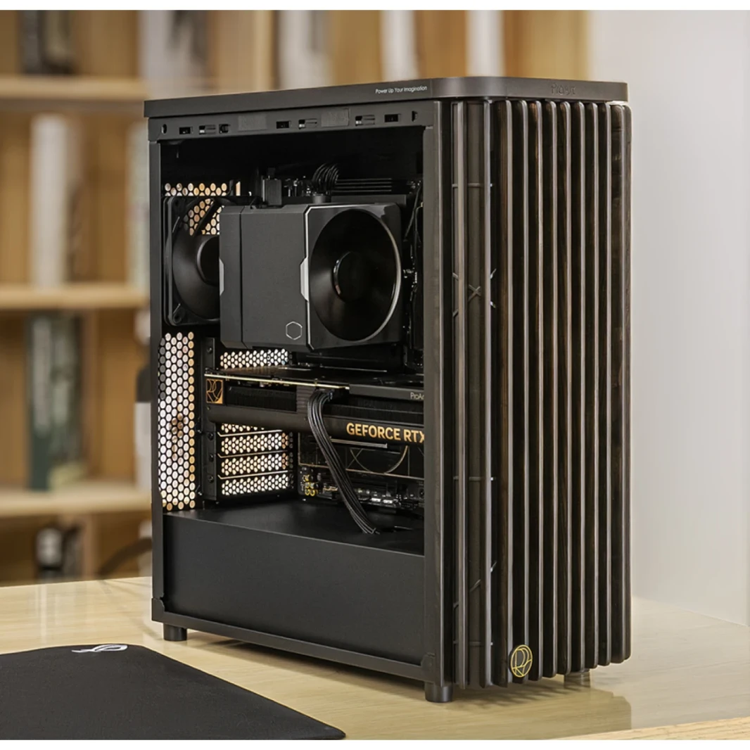 ASUS PROART PA401 Wood Edition لوحة زجاجية مقسّرة ، 2x 160 مم من المعجبين المثبتة مسبقًا ، حتى 240 مم الرادياتير ودعم المروحة 5x ، مرشحات الغبار القابلة للإزالة ، الأسود
