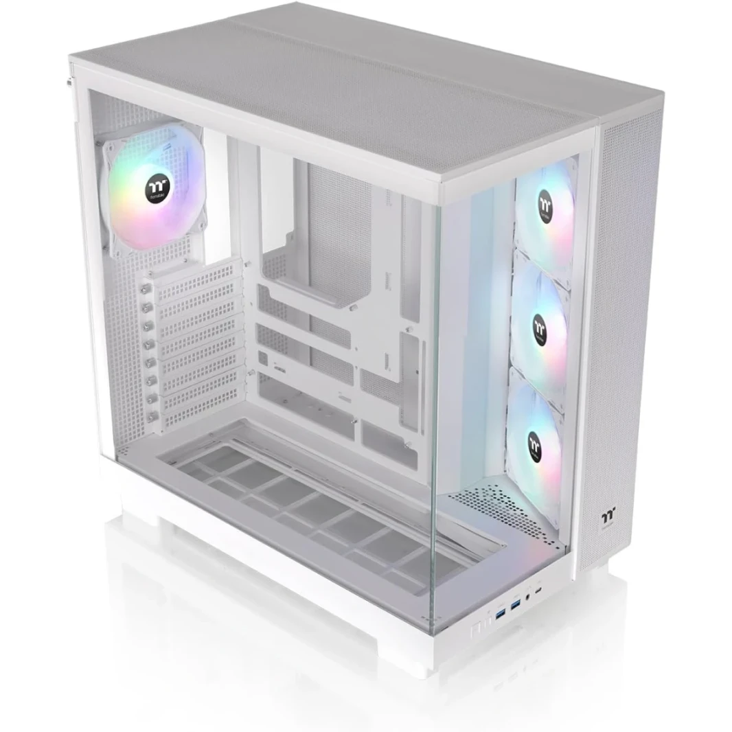 عرض Thermaltake View 380 XL TG ARGB Mid Tower PC ، 4x 120 مم ARGB Lite المُثبت مسبقًا ، حتى 360 مم الرادياتير ودعم المروحة 10x ، USB Type-C X1 ، USB 3.0 X2 ، HD Audio ، White