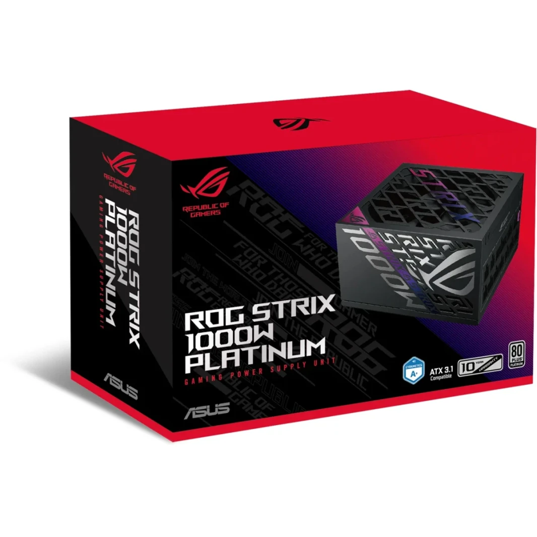 ASUS ROG Strix 1000W COMMENT MONY 80+ PFC PFC ، GAN MOSFET ، ATX 3.1 متوافق ، Lambda A+ ، محامل كرة مزدوجة ، أسود