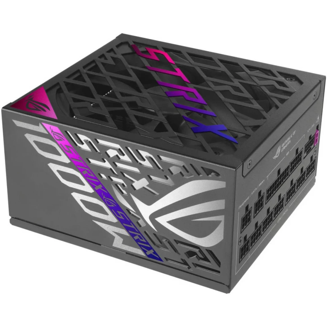 ASUS ROG Strix 1000W COMMENT MONY 80+ PFC PFC ، GAN MOSFET ، ATX 3.1 متوافق ، Lambda A+ ، محامل كرة مزدوجة ، أسود