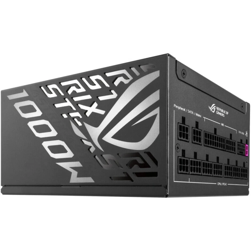 ASUS ROG Strix 1000W COMMENT MONY 80+ PFC PFC ، GAN MOSFET ، ATX 3.1 متوافق ، Lambda A+ ، محامل كرة مزدوجة ، أسود
