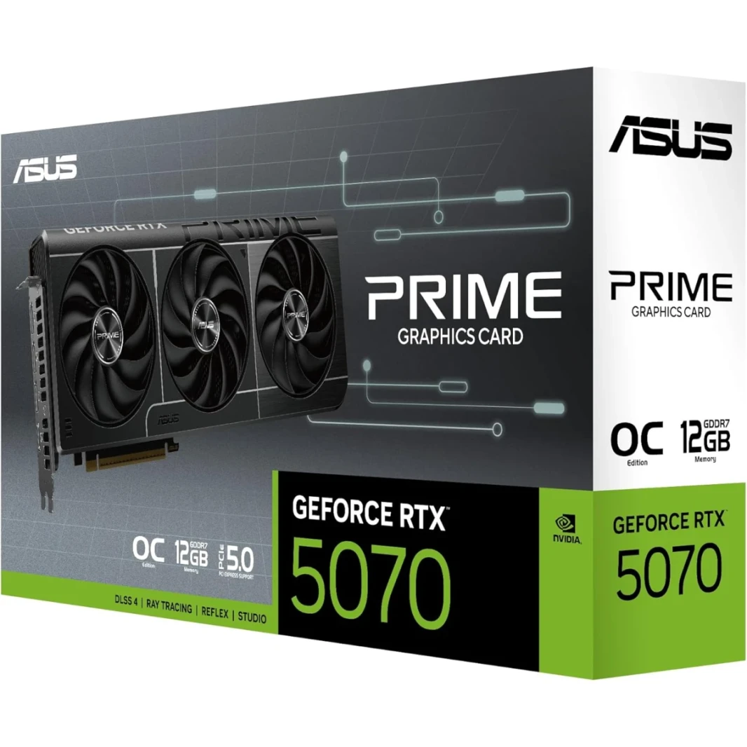 ASUS بطاقة رسومات GEFORCE RTX ™ 5070 OC EDITION 12GB GDDR7 (PCIE® 5.0 ، 12GB GDDR7 ، HDMI®/DP 2.1 ، 2.5 SLOT ، محوّرات محورية ، BIOS) BIOS)