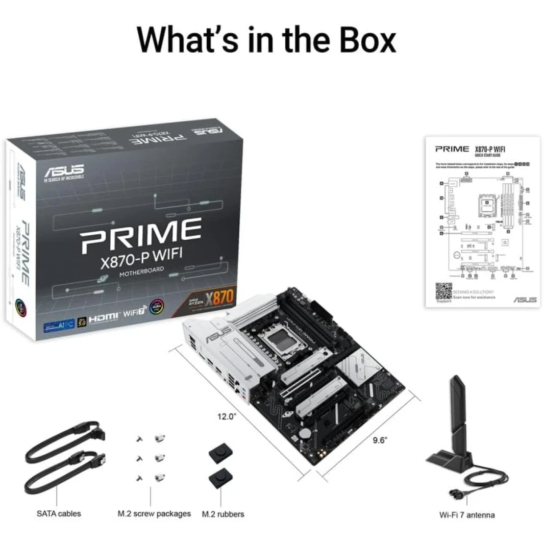 ASUS Prime X870-P WIFI 7 AMD X870 AM5 ATX 4x M.2 Slots DDR5 USB 3.2 Gen 2x2 Type-C® USB4® Header & 2.5Gb Ethernet
