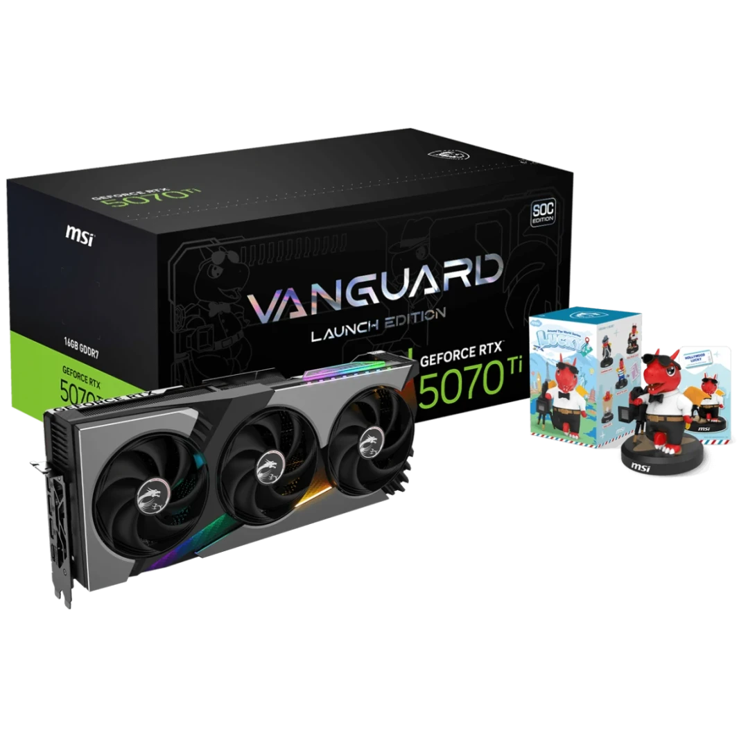MSI GeForce RTX 5070 TI Vanguard SOC SOC LARCHER EDITION CARD SEDITIONS ، 16GB GDDR7 256-BIT MEMORY ، 2588 MHz Boost Clock ، 8960 CUDA CORES ، 28 GBPS MEMIMER