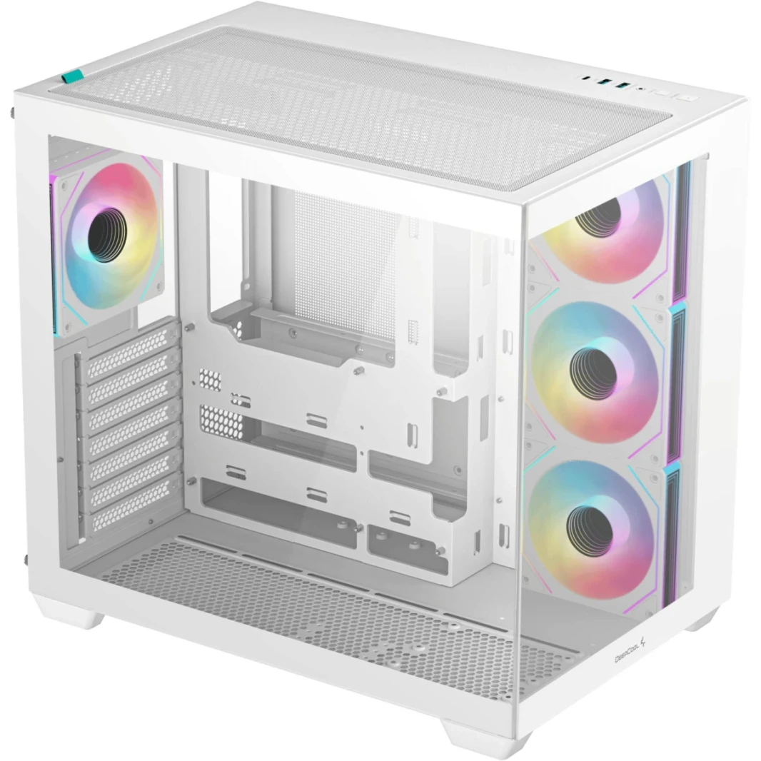 DeepCool CG530 4F Panoramic ATX Mid-Fower Case 4X تم تثبيته مسبقًا من الغرفة المزدوجة ، ودعم الموصلات الخلفية وما يصل إلى 2x 360 مم +280 مم ، و 2X USB3.0 الأمامية ، وايت ، أبيض