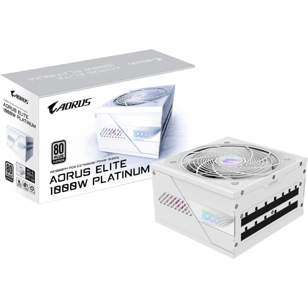 GIGABYTE AORUS ELITE P1000W 1000W 80+ Platinum Modular PCIe 5.0 Power Supply 120mm Fluid Dynamic Bearing Fan, White