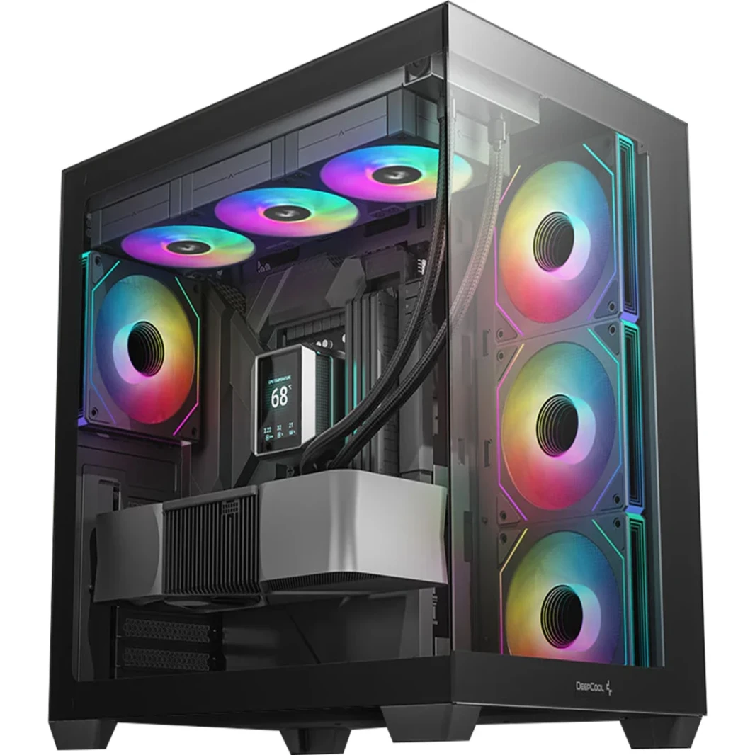 DeepCool CG530 4F Panoramic ATX Mid-Fower Case 4X تم تثبيت المراوح المزدوجة مسبقًا ، ودعم الموصلات الخلفية وما يصل إلى 2x 360 مم +280 مم ، و 2X USB3.0 الأمامي ، الأسود ، الأسود