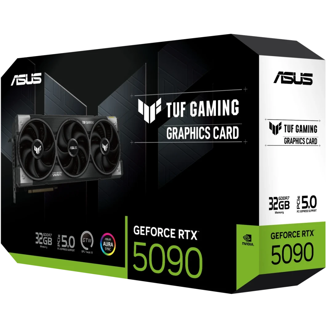 ASUS TUF Gaming Geforce RTX 5090 Card Card ، 32GB GDDR7 512-BIT MEMORY ، 2437 MHz Boost Clock ، 21760 CUDA CORES ، PCI Express 5.0