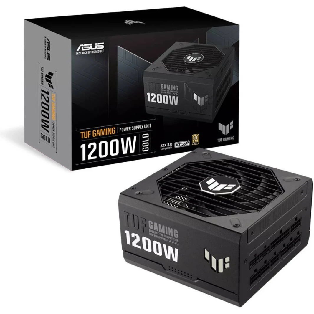ASUS TUF Gaming 1200W مصدر طاقة وحدات بالكامل ، 80 بالإضافة إلى شهادة ذهبية ، ATX12V ، تصميم مروحة تقنية محورية 135 مم ، طلاء PCB الواقي ، ATX 3.0 متوافق ، أسود ، أسود
