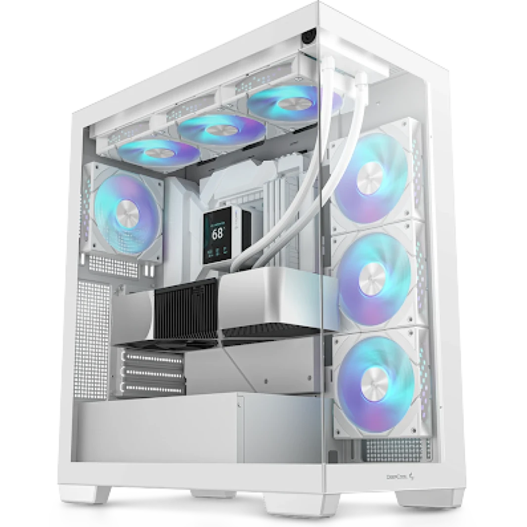 DeepCool CG580 4F Panoramic ATX Case 4X Case 4X تم تثبيت المراوح المفردة مسبقًا ، ودعم الموصلات الخلفية وما يصل إلى 2x 360 مم ، و 2x 2x USB3.0 ، أبيض