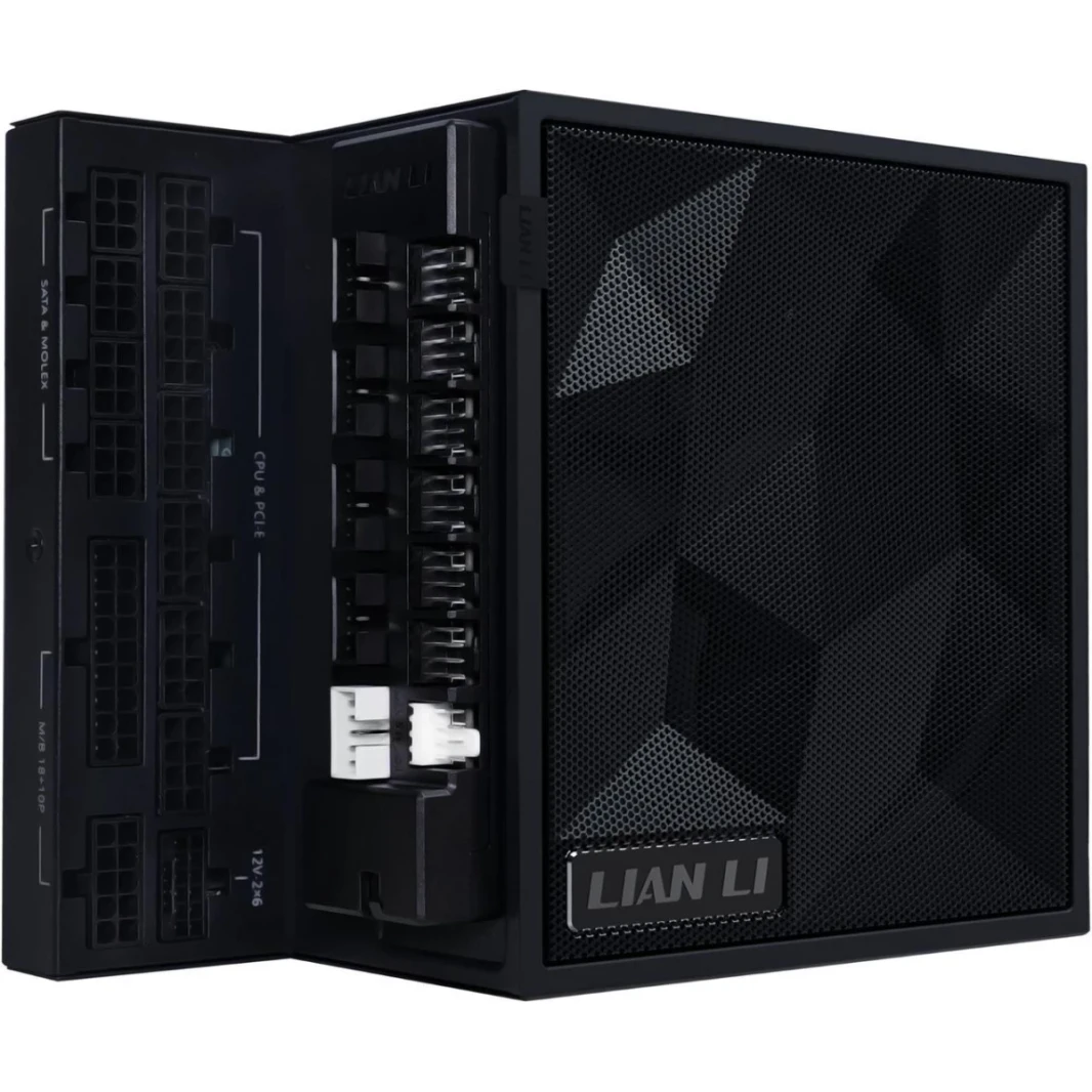 Lian Li Edge 1200W 80+ Gold Full Modular (Fan Hub Included) ATX 3.0 3.1-PCIE 5.1-L-Shape Design for Dual Chamber Case-120mm FDB Fan-Supports up to 4 USB Device - Black