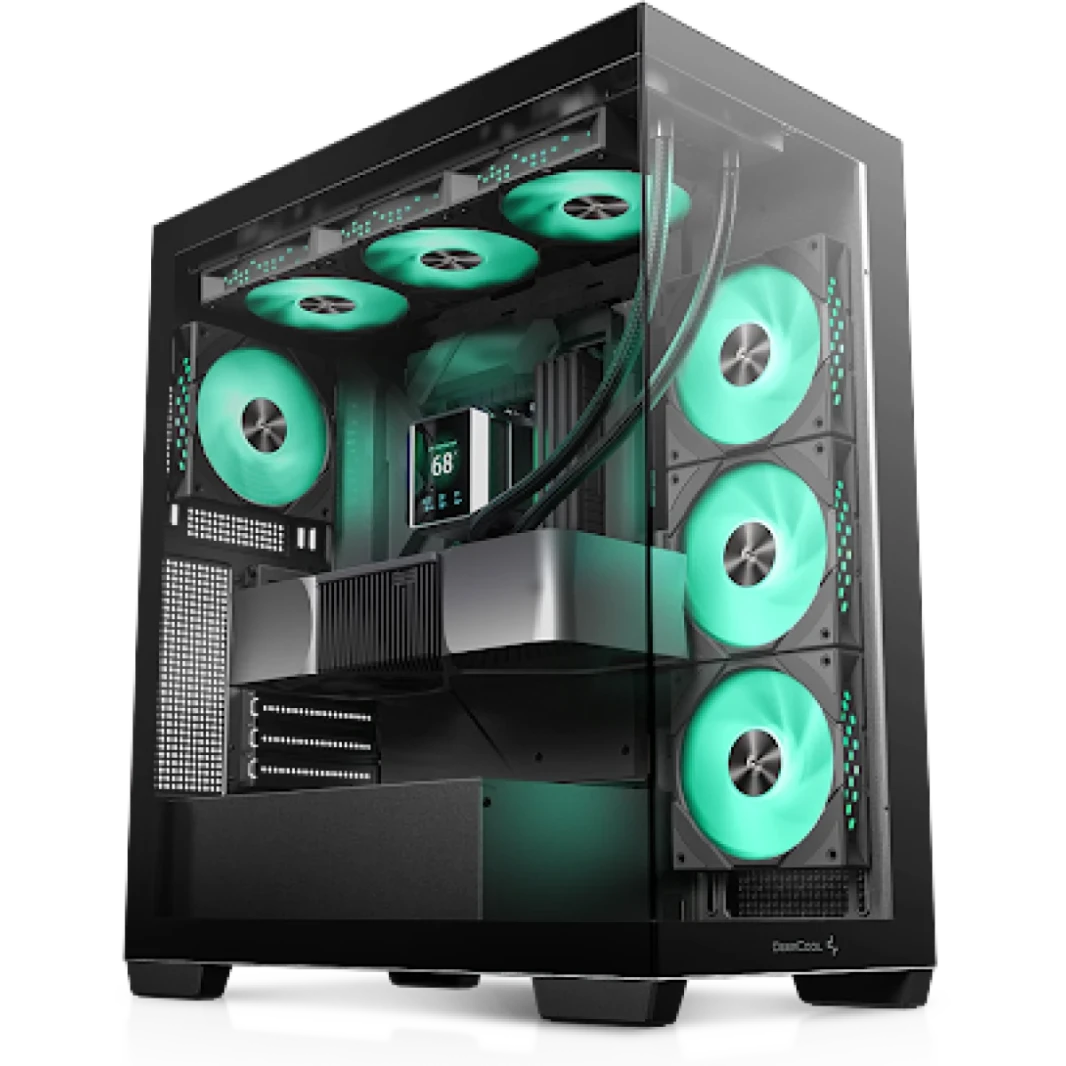DeepCool CG580 4F Panoramic ATX Case 4X Case 4X تم تثبيت المراوح المفردة مسبقًا ، ودعم الموصلات الخلفية وما يصل إلى 2x 360 مم ، و 2x 2x USB3.0 ، الأسود