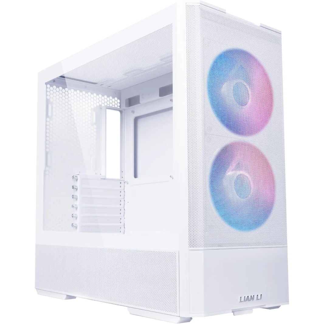 Lian Li Lancool 207 Mid Tower Case ، 2x 140mm و 2 × 120 مم مروحة مثبتة مسبقًا ، ودعم مروحة 8x و 4 ملم ، والزجاج الأبيض ، الأبيض ، الأبيض