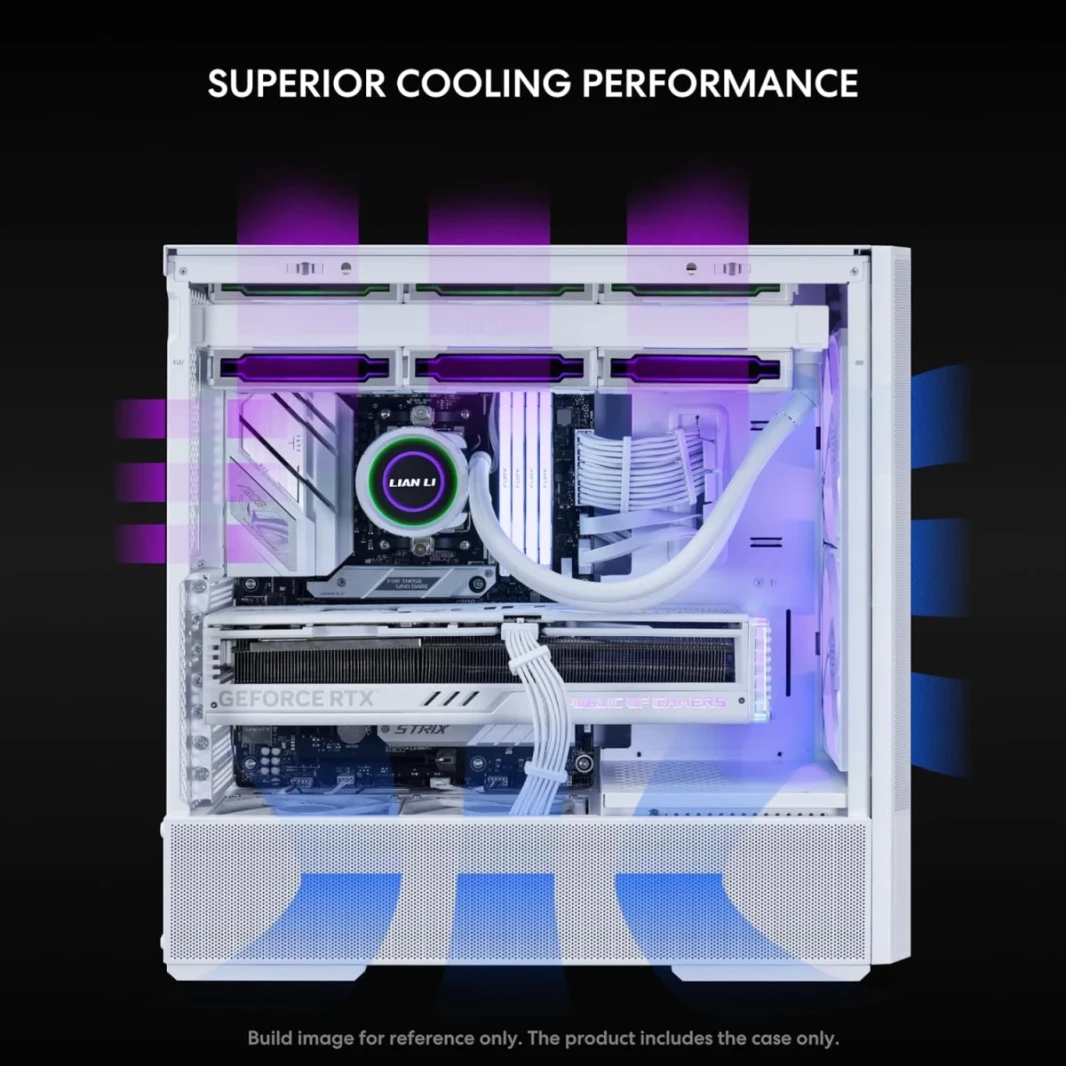 Lian Li Lancool 207 Mid Tower Case ، 2x 140mm و 2 × 120 مم مروحة مثبتة مسبقًا ، ودعم مروحة 8x و 4 ملم ، والزجاج الأبيض ، الأبيض ، الأبيض