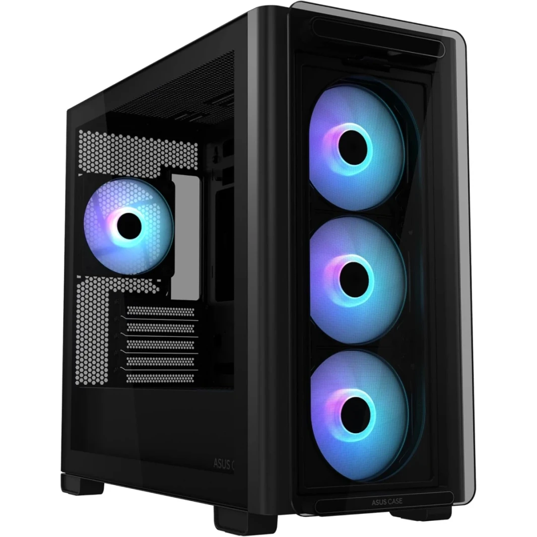 ASUS A23 Plus Computer Case, 4x Pre-Installed aRGB Fans, Up to 360mm Radiator & 7x 120mm Fan Support, 380mm Graphics Card Compatible, Front Panel USB Type-C I/O, Black