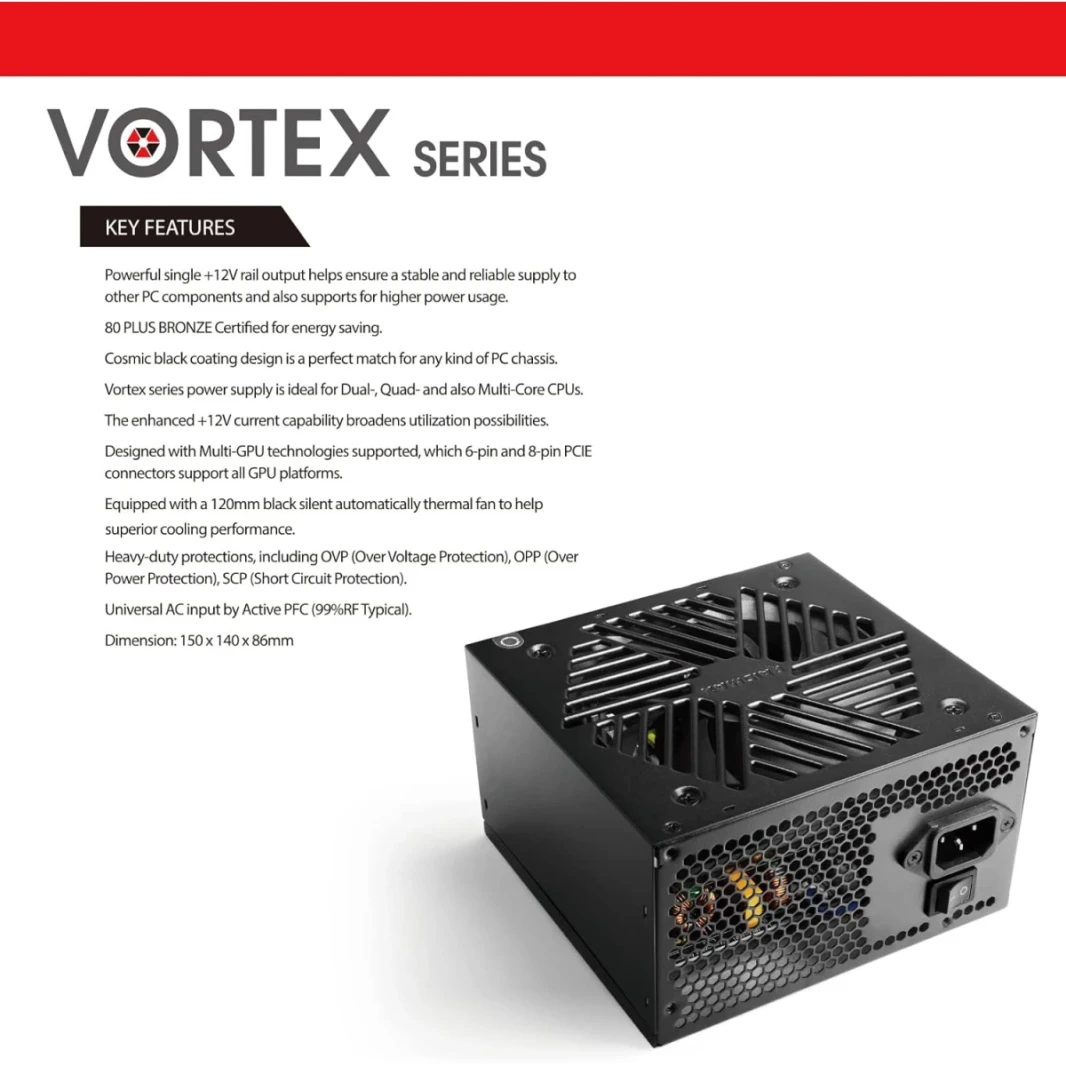 Raidmax Vortex 700w 80+ Bronze ATX Continuous Power with 120mm Quiet Fan Active PFC Power Supply , Black