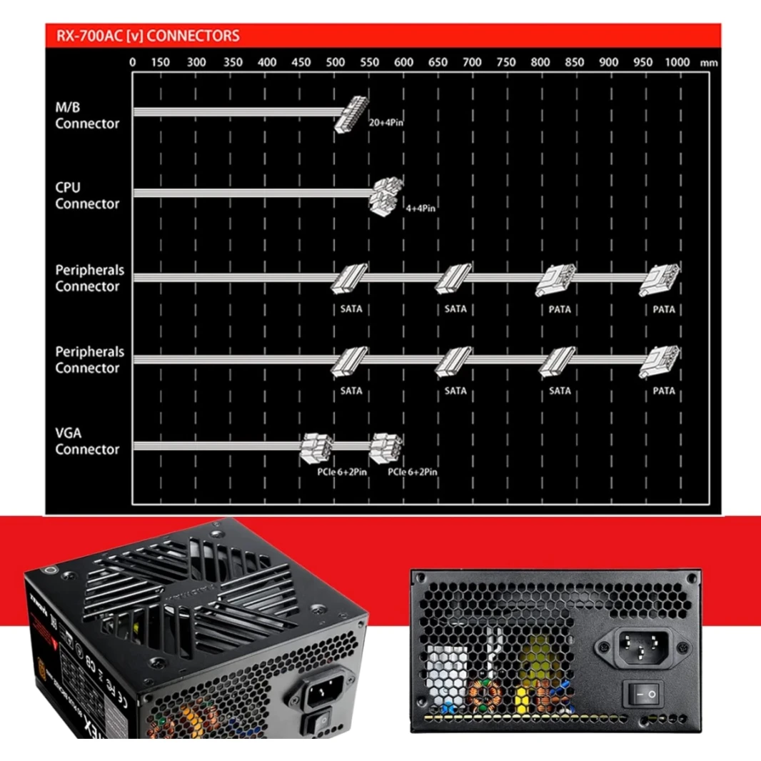 Raidmax Vortex 700w 80+ Bronze ATX Continuous Power with 120mm Quiet Fan Active PFC Power Supply , Black