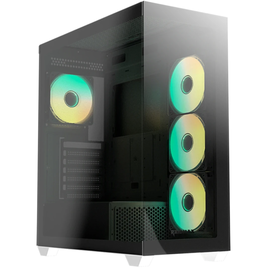 سلسلة RAIDMAX Infinita I800CWF Chrome ATX 2 Side Glass 4x 120mm Argb Fan تدعم ما يصل إلى 400 مم GPU & USB C - White