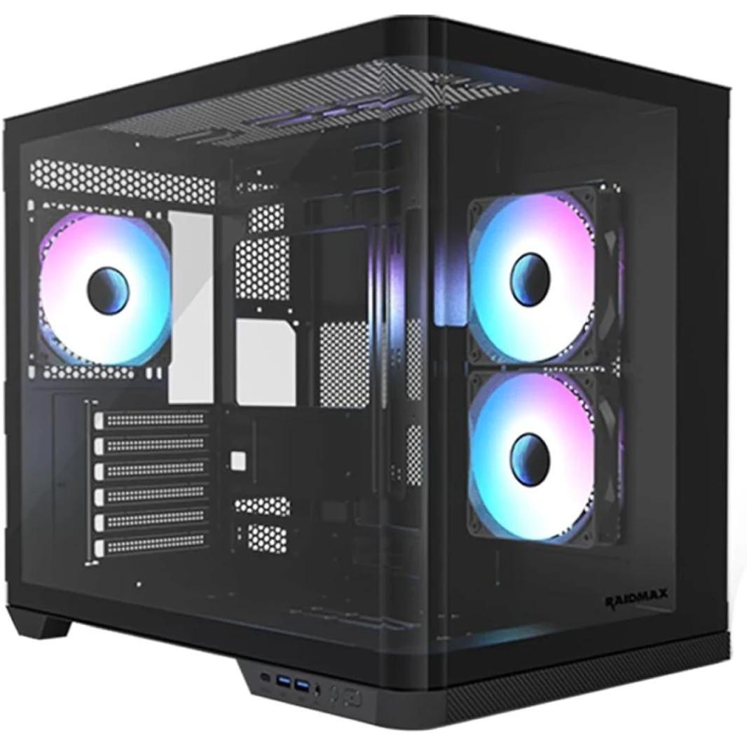 سلسلة RAIDMAX Infinita I630RBF المنحنية الزجاج المزدوج DUAL DURICH MICRO ATX 1 SIDE SIDE SIDE PRADED Back Conct Design 3x 120mm Argb Fan Preinstalled تدعم ما يصل إلى 400 مم GPU & USB C - أسود
