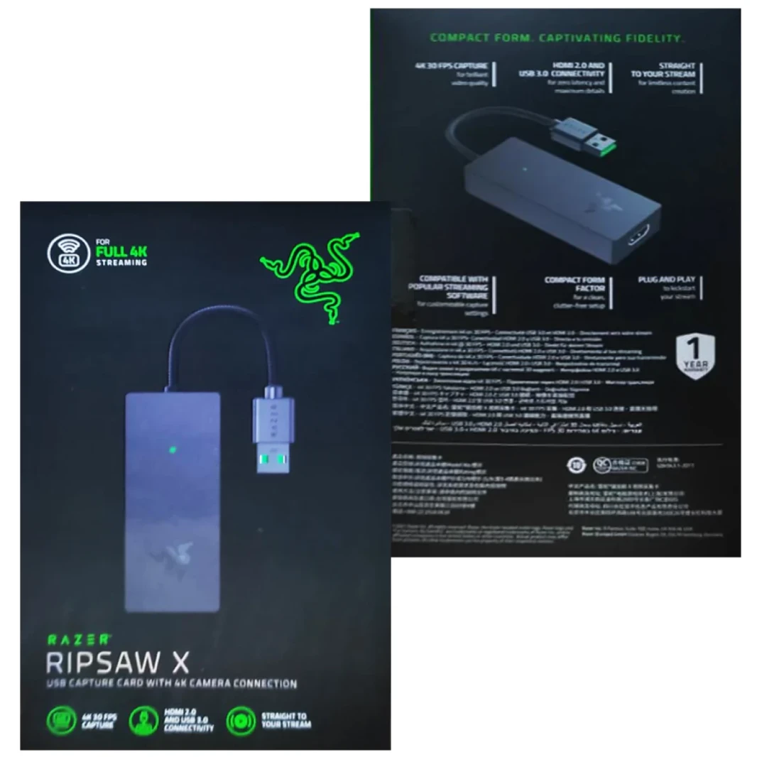 Razer Ripsaw X USB Capture Card 4K 30FPS OBS & Streamlabs For Streaming Gaming Video Conference HDMI 2.0 & USB 3.0