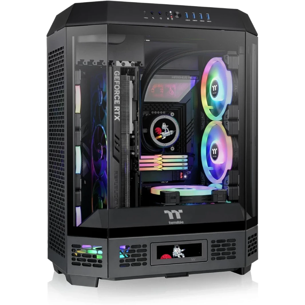 Thermaltake Tower 600 Mid-Fanse 3 لوحات زجاجية مقسّمة تدعم فتحات PCI-E المتنازل-الأسود-الأسود