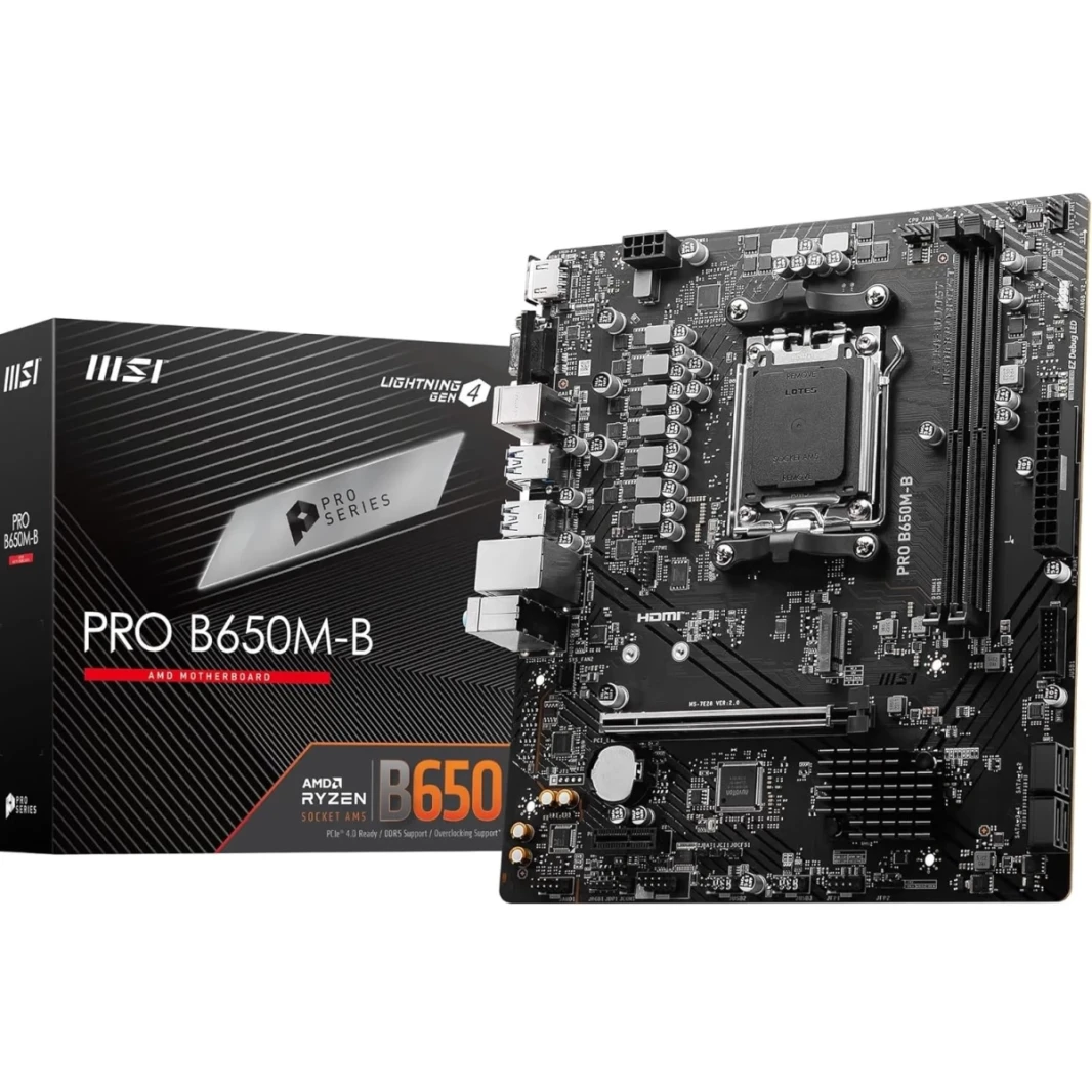 MSI Pro B650M-B AMD AM5 B650 DDR5 Micro-ATX يدعم AMD RYZEN 7000 Series Processors PCIE 4.0 X16 1X M.2 Gen4 2.5G LAN