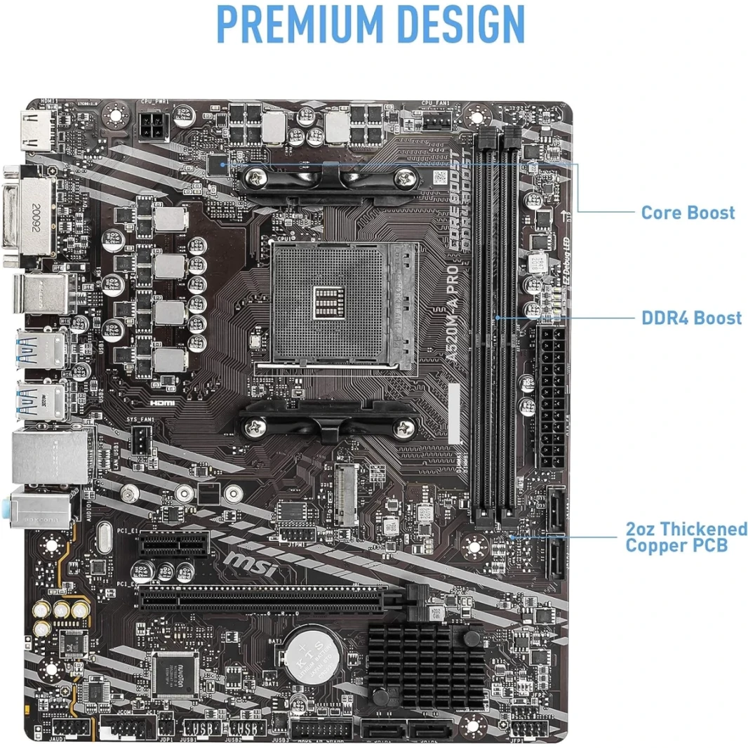 MSI A520M-A PRO Gaming AMD A520 (Ryzen AM4) Micro ATX Motherboard with M.2 Slot USB 3.2 Gen 2 Type-A