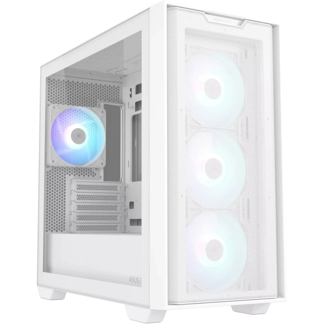 ASUS A21 Plus Mini Tower PC Case Mesh Support Hidden Connectors 360mm مشعات إدارة كابل وافرة مع عشاق Argb 4x - أبيض